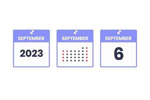 icône de conception de calendrier du 6 septembre. Calendrier 2023, rendez-vous, concept de date importante vecteur
