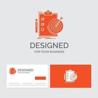 modèle de logo d'entreprise pour les objectifs. rapport. analytique. cible. réalisation. cartes de visite orange avec modèle de logo de marque. vecteur