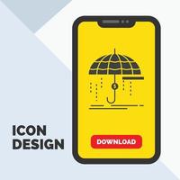 finance. financier. Assurance. argent. icône de glyphe de protection dans le mobile pour la page de téléchargement. fond jaune vecteur