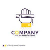 création de logo de nom d'entreprise pour l'éducation. main. apprendre. apprentissage. règle. conception de nom de marque violet et jaune avec place pour le slogan. modèle de logo créatif pour petites et grandes entreprises. vecteur