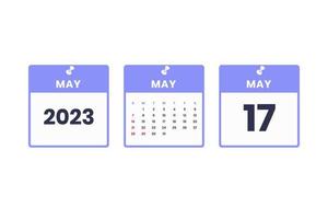 mai conception de calendrier. 17 mai 2023 icône de calendrier pour l'horaire, le rendez-vous, le concept de date importante vecteur