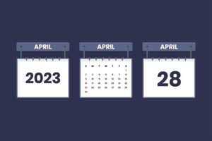28 avril 2023 icône de calendrier pour l'horaire, le rendez-vous, le concept de date importante vecteur