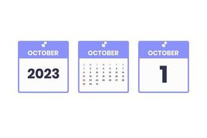 conception du calendrier d'octobre. icône de calendrier du 1er octobre 2023 pour l'horaire, le rendez-vous, le concept de date importante vecteur
