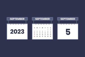 5 septembre 2023 icône de calendrier pour l'horaire, le rendez-vous, le concept de date importante vecteur