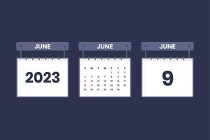 Icône de calendrier du 9 juin 2023 pour l'horaire, le rendez-vous, le concept de date importante vecteur