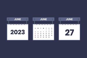 27 juin 2023 icône de calendrier pour l'horaire, le rendez-vous, le concept de date importante vecteur