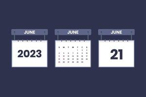 Icône de calendrier du 21 juin 2023 pour l'horaire, le rendez-vous, le concept de date importante vecteur