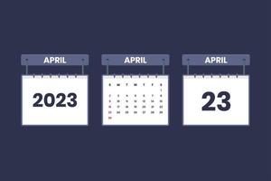 23 avril 2023 icône de calendrier pour l'horaire, le rendez-vous, le concept de date importante vecteur