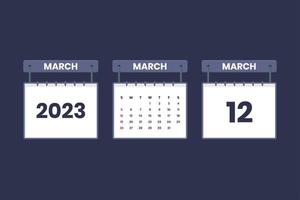 12 mars 2023 icône de calendrier pour l'horaire, le rendez-vous, le concept de date importante vecteur