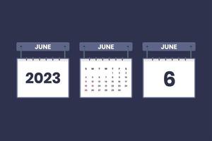 Icône de calendrier du 6 juin 2023 pour l'horaire, le rendez-vous, le concept de date importante vecteur
