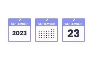 icône de conception de calendrier du 23 septembre. Calendrier 2023, rendez-vous, concept de date importante vecteur