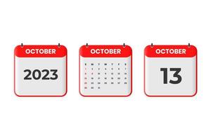 conception du calendrier d'octobre 2023. Icône de calendrier du 13 octobre 2023 pour l'horaire, le rendez-vous, le concept de date importante vecteur