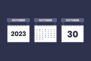 Icône de calendrier du 30 octobre 2023 pour l'horaire, le rendez-vous, le concept de date importante vecteur