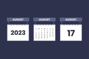 17 août 2023 icône de calendrier pour l'horaire, le rendez-vous, le concept de date importante vecteur