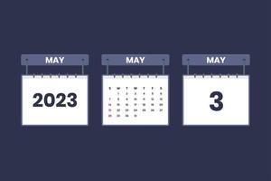3 mai 2023 icône de calendrier pour l'horaire, le rendez-vous, le concept de date importante vecteur