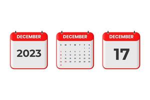 conception du calendrier de décembre 2023. Icône de calendrier du 17 décembre 2023 pour l'horaire, le rendez-vous, le concept de date importante vecteur