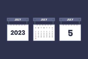 5 juillet 2023 icône de calendrier pour l'horaire, le rendez-vous, le concept de date importante vecteur
