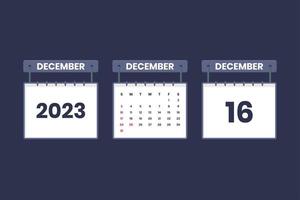 16 décembre 2023 icône de calendrier pour l'horaire, le rendez-vous, le concept de date importante vecteur