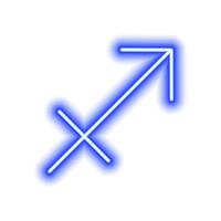 signe du zodiaque néon bleu sagittaire sur blanc. prédictions, astrologie, horoscope. vecteur