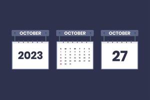 27 octobre 2023 icône de calendrier pour l'horaire, le rendez-vous, le concept de date importante vecteur