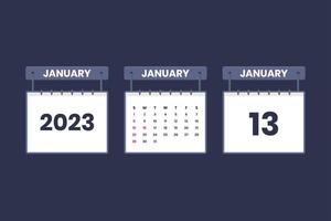 13 janvier 2023 icône de calendrier pour l'horaire, le rendez-vous, le concept de date importante vecteur