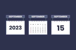 15 septembre 2023 icône de calendrier pour l'horaire, le rendez-vous, le concept de date importante vecteur