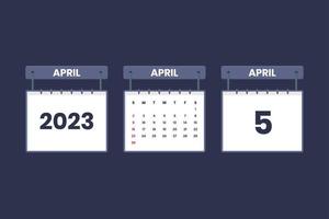 Icône de calendrier du 5 avril 2023 pour l'horaire, le rendez-vous, le concept de date importante vecteur