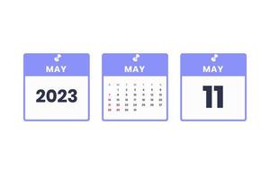 mai conception de calendrier. 11 mai 2023 icône de calendrier pour l'horaire, le rendez-vous, le concept de date importante vecteur