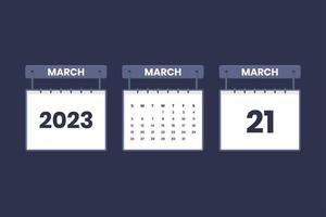 21 mars 2023 icône de calendrier pour l'horaire, le rendez-vous, le concept de date importante vecteur