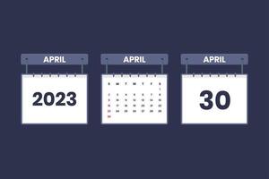 30 avril 2023 icône de calendrier pour l'horaire, le rendez-vous, le concept de date importante vecteur