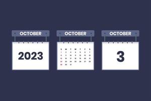 3 octobre 2023 icône de calendrier pour l'horaire, le rendez-vous, le concept de date importante vecteur