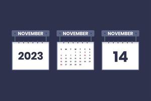 14 novembre 2023 icône de calendrier pour l'horaire, le rendez-vous, le concept de date importante vecteur