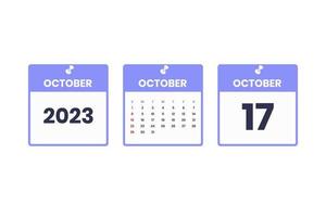 conception du calendrier d'octobre. 17 octobre 2023 icône de calendrier pour l'horaire, le rendez-vous, le concept de date importante vecteur