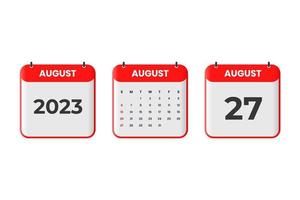 conception du calendrier d'août 2023. Icône de calendrier du 27 août 2023 pour l'horaire, le rendez-vous, le concept de date importante vecteur