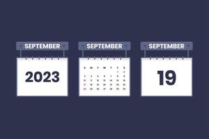 19 septembre 2023 icône de calendrier pour l'horaire, le rendez-vous, le concept de date importante vecteur