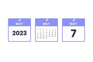 mai conception de calendrier. 7 mai 2023 icône de calendrier pour l'horaire, le rendez-vous, le concept de date importante vecteur