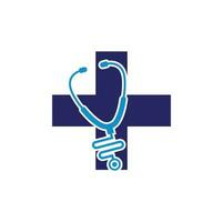 logo de santé vecteur de santé médicale avec symbole d'icône croix et stéthoscope. logo croix santé