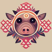 illustration graphique vectoriel de cochon mignon dans la main dessiner un style tribal bon pour l'impression sur carte