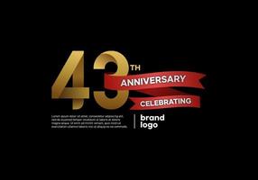 Logo anniversaire 43 ans en or et rouge sur fond noir vecteur