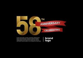 Logo anniversaire 58 ans en or et rouge sur fond noir vecteur