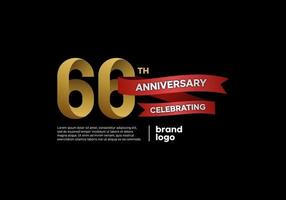 Logo anniversaire 66 ans en or et rouge sur fond noir vecteur