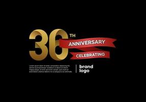 Logo anniversaire 36 ans en or et rouge sur fond noir vecteur