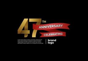 Logo anniversaire 47 ans en or et rouge sur fond noir vecteur