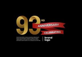 Logo anniversaire 93 ans en or et rouge sur fond noir vecteur