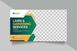 bannière web de services agricoles et agricoles ou conception de modèle de jardinage de pelouse sur les médias sociaux vecteur