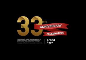 Logo anniversaire 33 ans en or et rouge sur fond noir vecteur