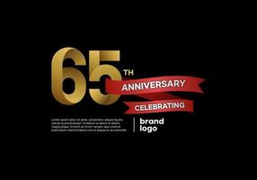 Logo anniversaire 65 ans en or et rouge sur fond noir vecteur