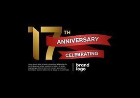 Logo anniversaire 17 ans en or et rouge sur fond noir vecteur