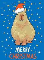 carte de voeux joyeux noël. capybara de personnage de dessin animé mignon. vecteur