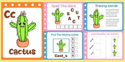 pack de feuilles de calcul pour les enfants avec le vecteur de cactus. livre d'étude pour enfants